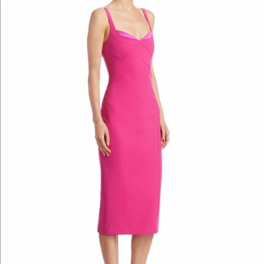Fuchsia Mies Jolie Satin-trimmed Cady Midi Dress